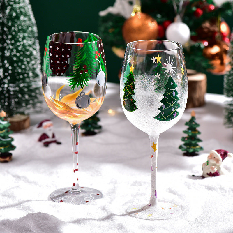 Hand-Painted Christmas Wine Glass