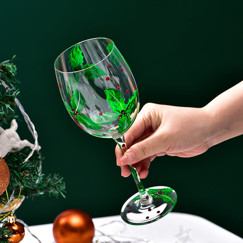 Hand-Painted Christmas Wine Glass