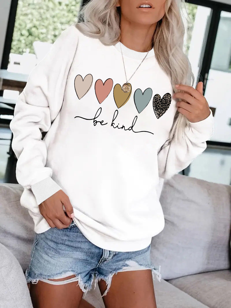 Be Kind Leopard Heart Graphic Sweatshirt - Women's Casual Black Pullover from Mish Mash Market