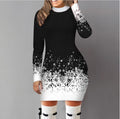 Women's Christmas Print Long Sleeve A-Line Dress