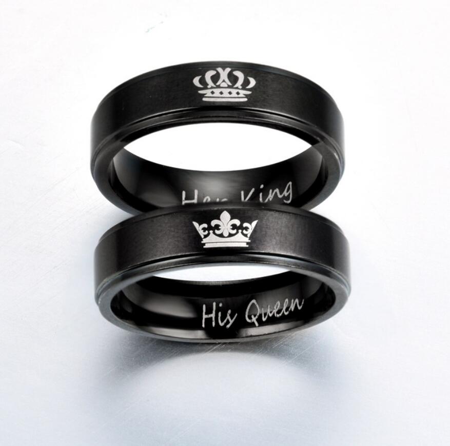 Her King and His Queen Matching Crown Couple Rings - Black Stainless Steel Band Set from Mish Mash Market