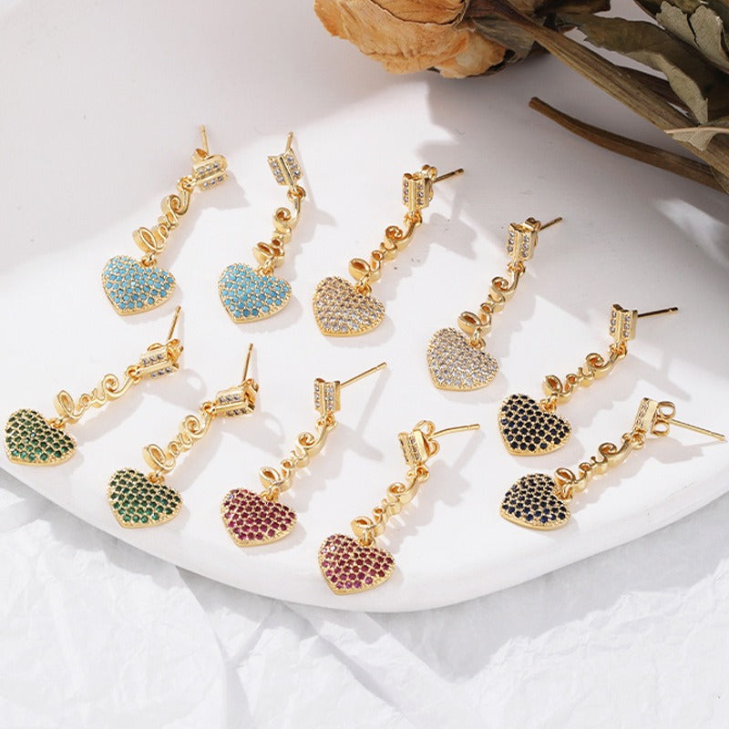 Love Copper Plated Gold Micro Set Zircon Earrings from Mish Mash Market