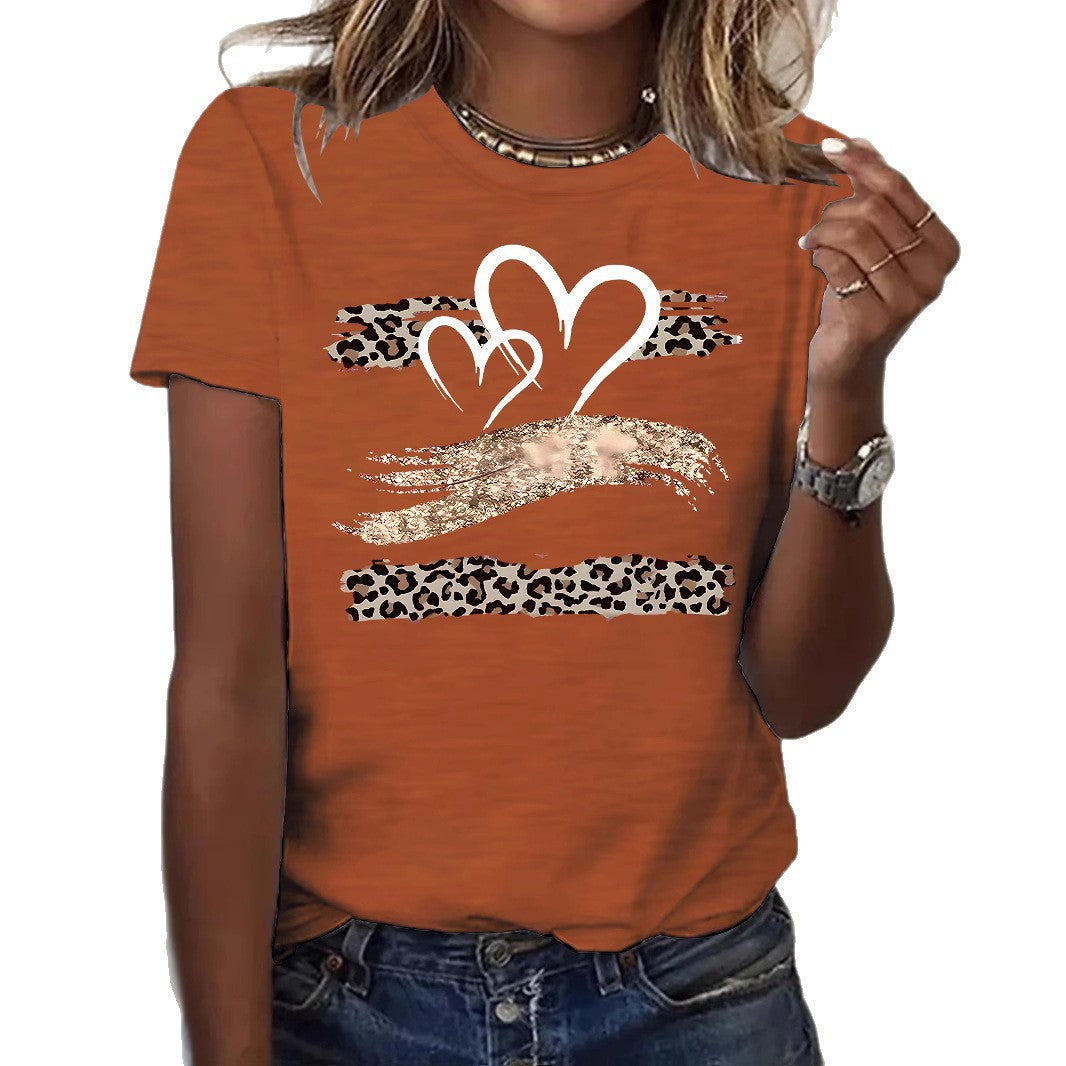 Leopard Heart Graphic Tee – Women's Casual Short Sleeve Love T-Shirt from Mish Mash Market