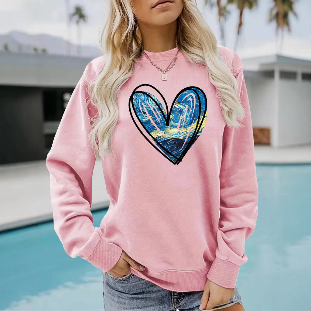 Heart Print Crewneck Sweatshirt - Abstract Graphic Pullover for Women from Mish Mash Market