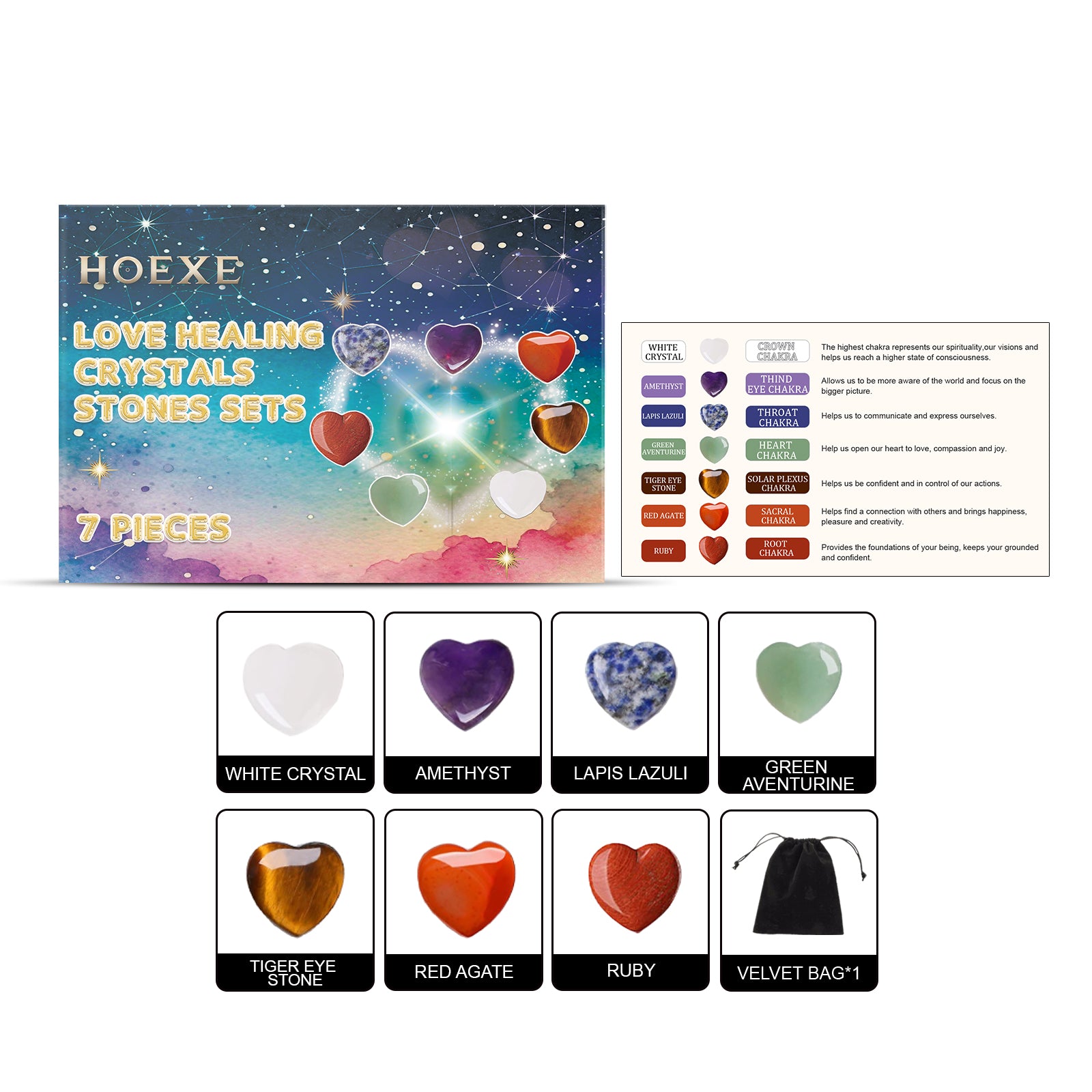7-Piece Love Crystal Healing Stone Set - Natural Chakra Balance Kit from Mish Mash Market