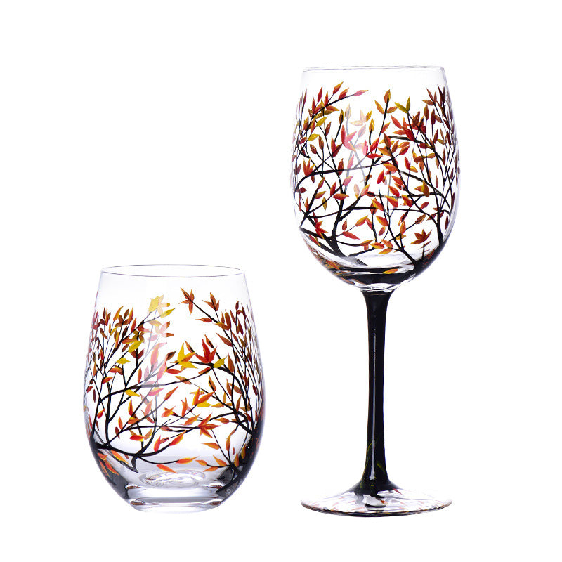 Four Seasons Hand-Painted Crystal Wine Glass