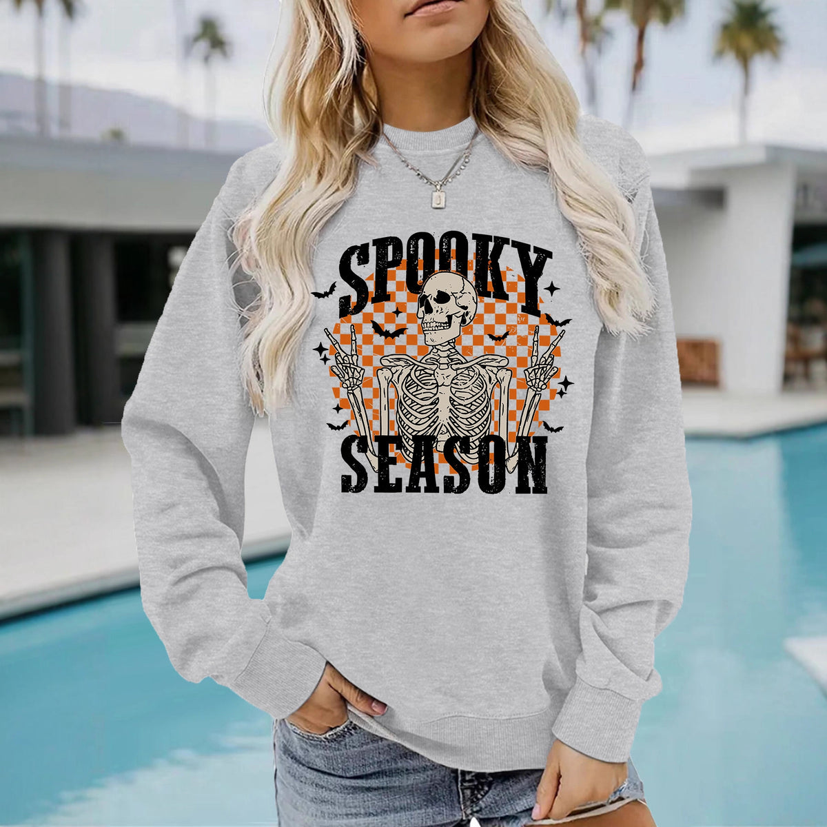 Halloween Spooky Season Skeleton Printed Pullover Hoodie from Mish Mash Market