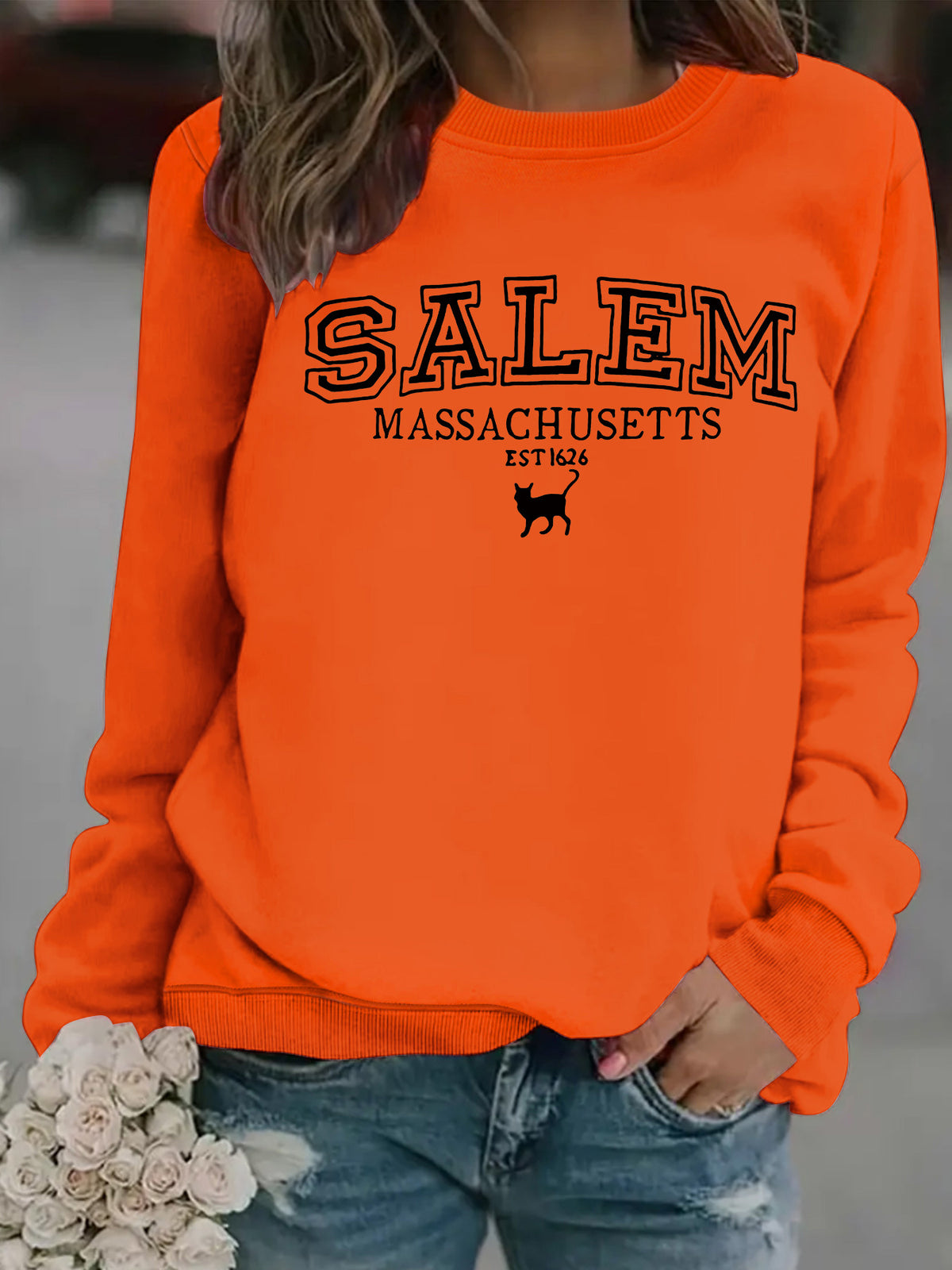 Salem Massachusetts Black Cat Vintage Graphic Sweatshirt from Mish Mash Market