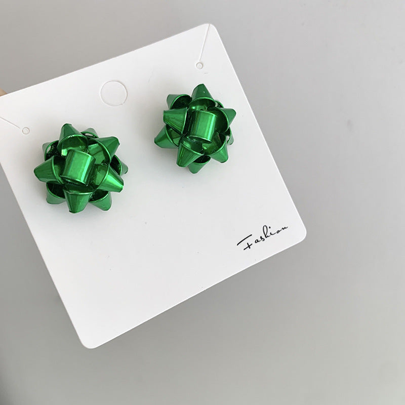 Christmas Gift Metallic Ribbon Bow Earrings