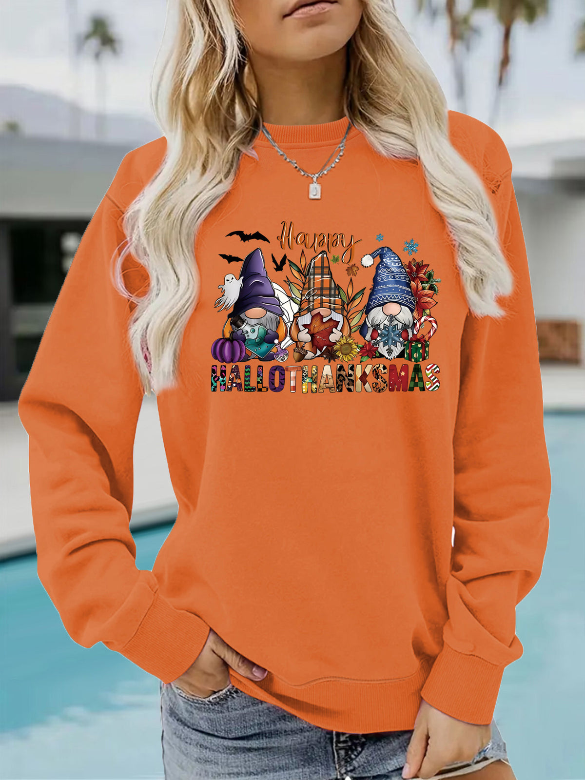 Happy Hallothanksmas Gnome Seasonal Graphic Sweatshirt from Mish Mash Market