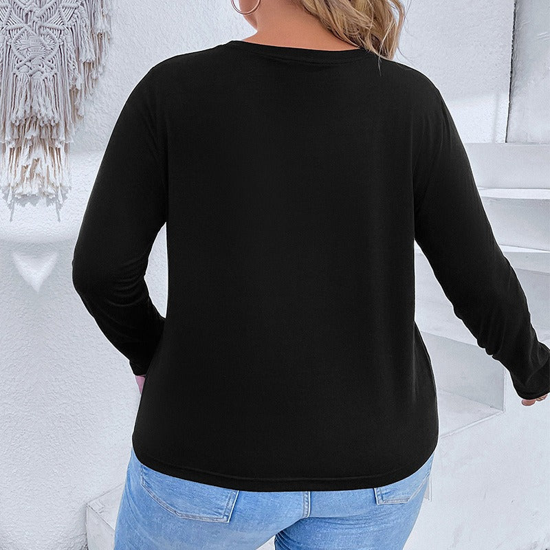 Plus Size Women's Christmas Wine Glass Long Sleeve Top