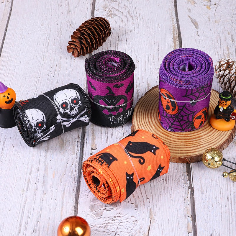 Halloween Decorative Printed Ribbon – 2.5 in x 5YD Spooky Pattern Craft Ribbon for DIY & Party Decor from Mish Mash Market