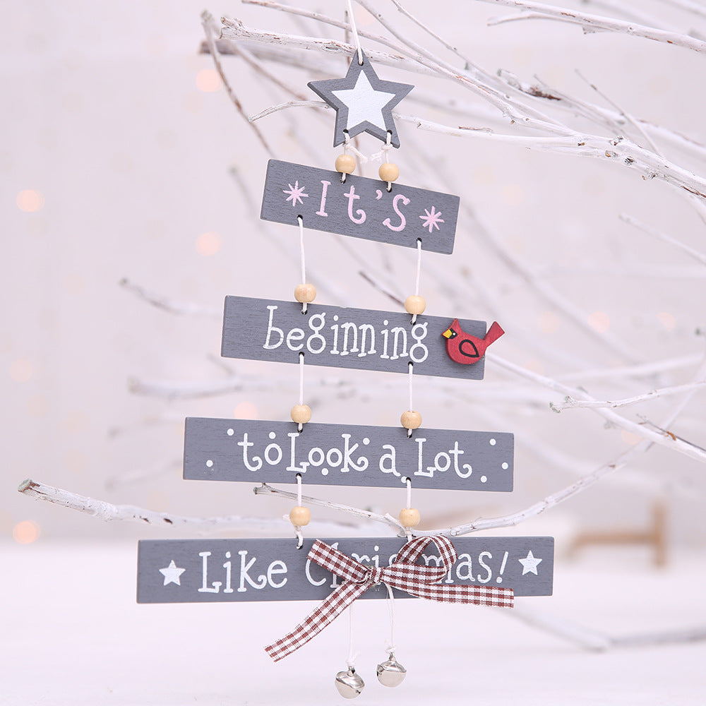 "WE WISH YOU A MERRY CHRISTMAS" Grey/White Wood Hanging Sign