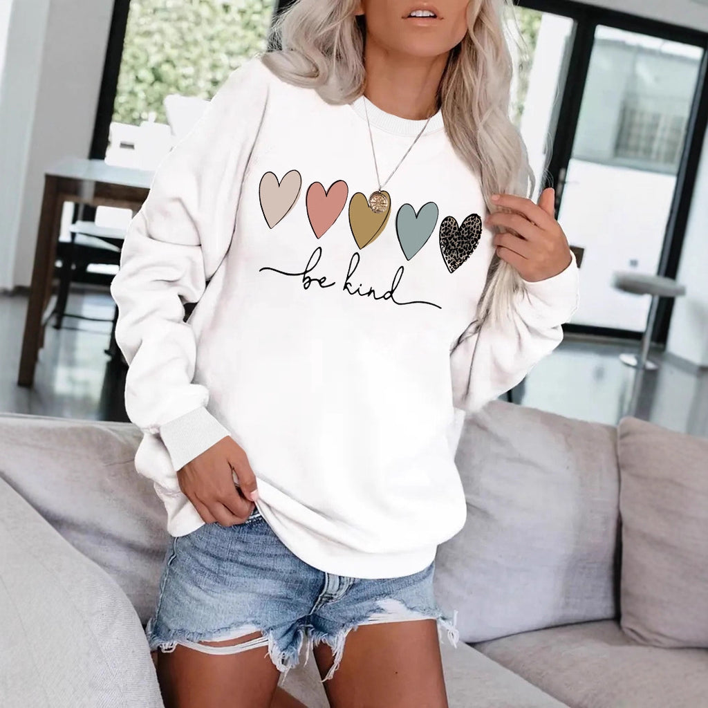 Be Kind Leopard Heart Graphic Sweatshirt - Women's Casual Black Pullover from Mish Mash Market
