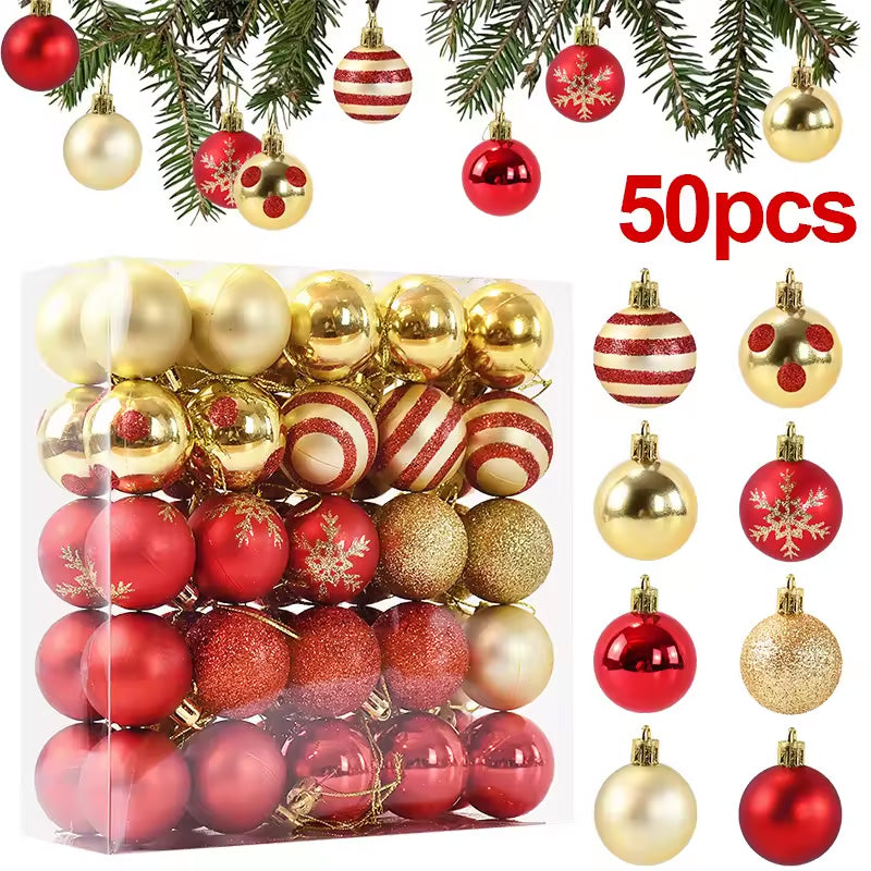 Gold Red Hanging Christmas Tree Ball Ornaments - 50 pcs Box from Mish Mash Market