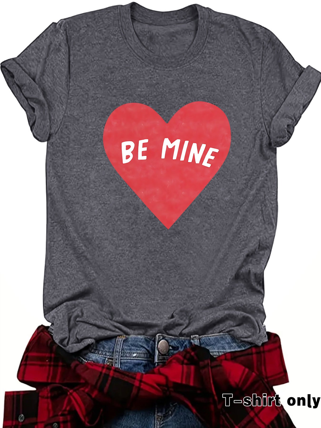 Love BE MINE Heart Graphic T-Shirt - Casual Short Sleeve Valentine's Tee from Mish Mash Market