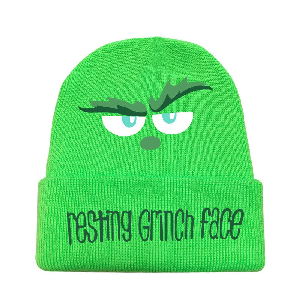 Resting Grinch Face Embroidered Beanie