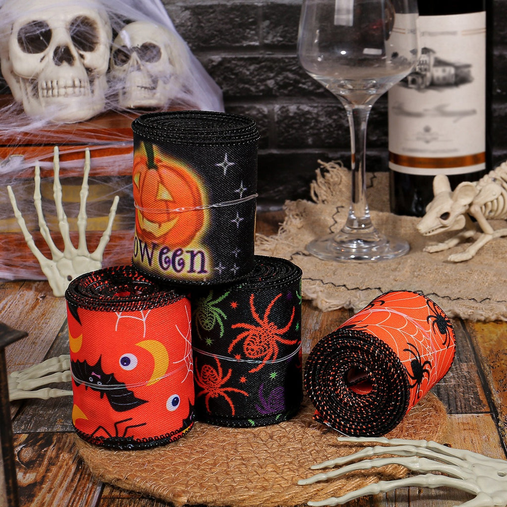 Halloween Spider & Bat Printed Ribbon - 2.5 Inch Wired Decoration Ribbon (5 Yards) from Mish Mash Market