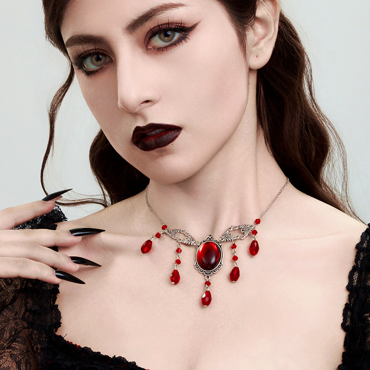 Gothic Blood Drop Crystal Tassel Necklace - Halloween Collarbone Choker Chain from Mish Mash Market