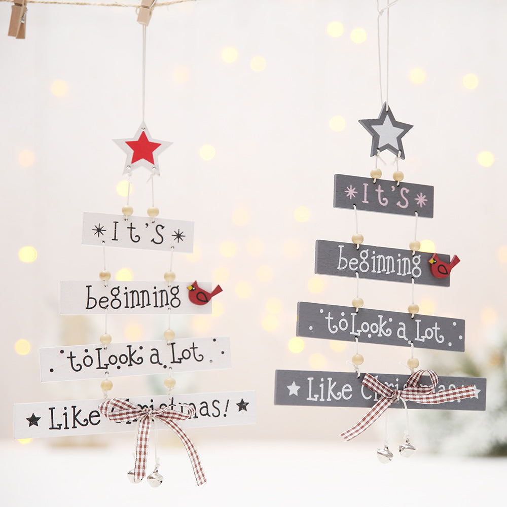"WE WISH YOU A MERRY CHRISTMAS" Grey/White Wood Hanging Sign