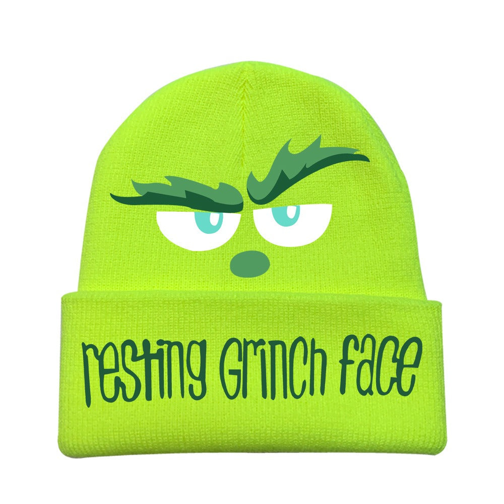 Resting Grinch Face Embroidered Beanie