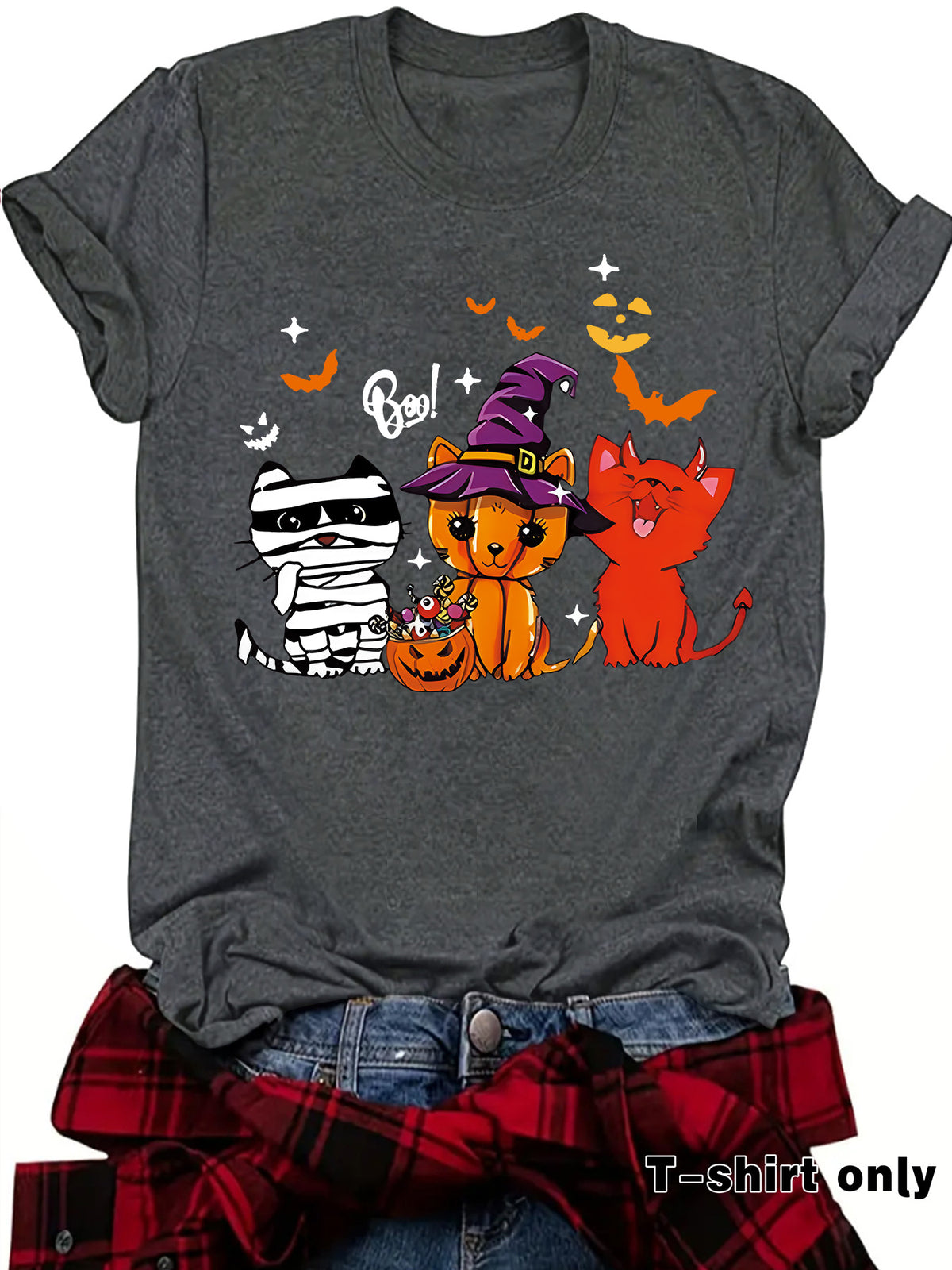 Three Halloween Cats Graphic Short Sleeve T-Shirt from Mish Mash Market