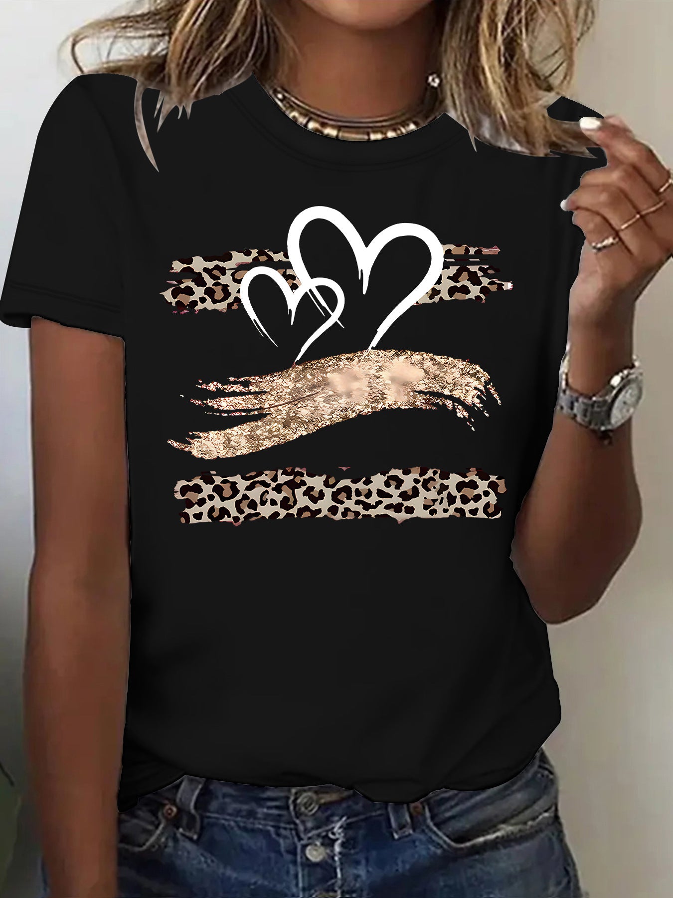 Leopard Heart Graphic Tee – Women's Casual Short Sleeve Love T-Shirt from Mish Mash Market