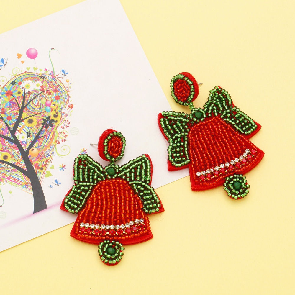 Handmade Beaded Christmas Bell Earrings