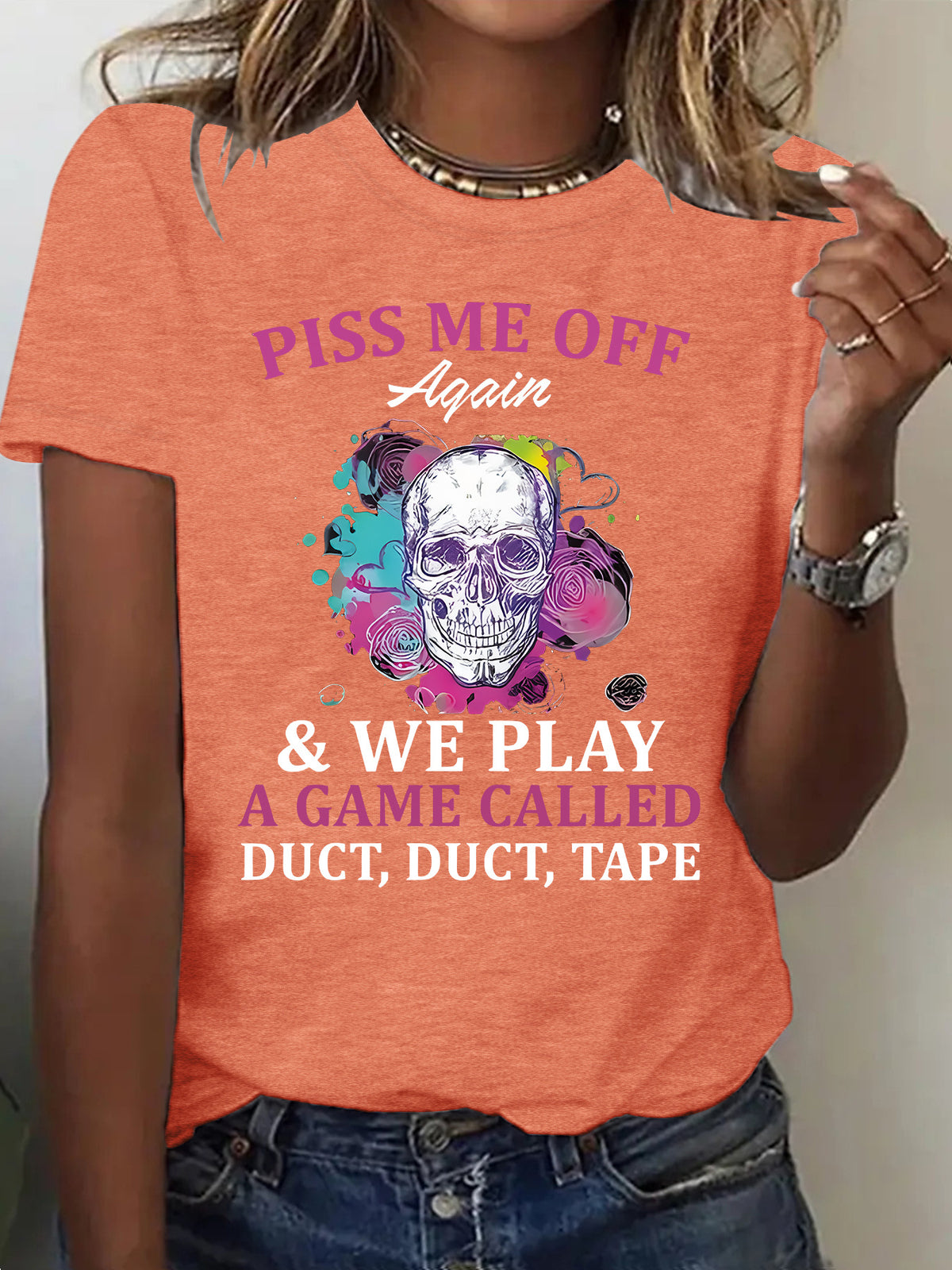 Women's "Duct Tape" Halloween Graphic Skull Short Sleeve Tee