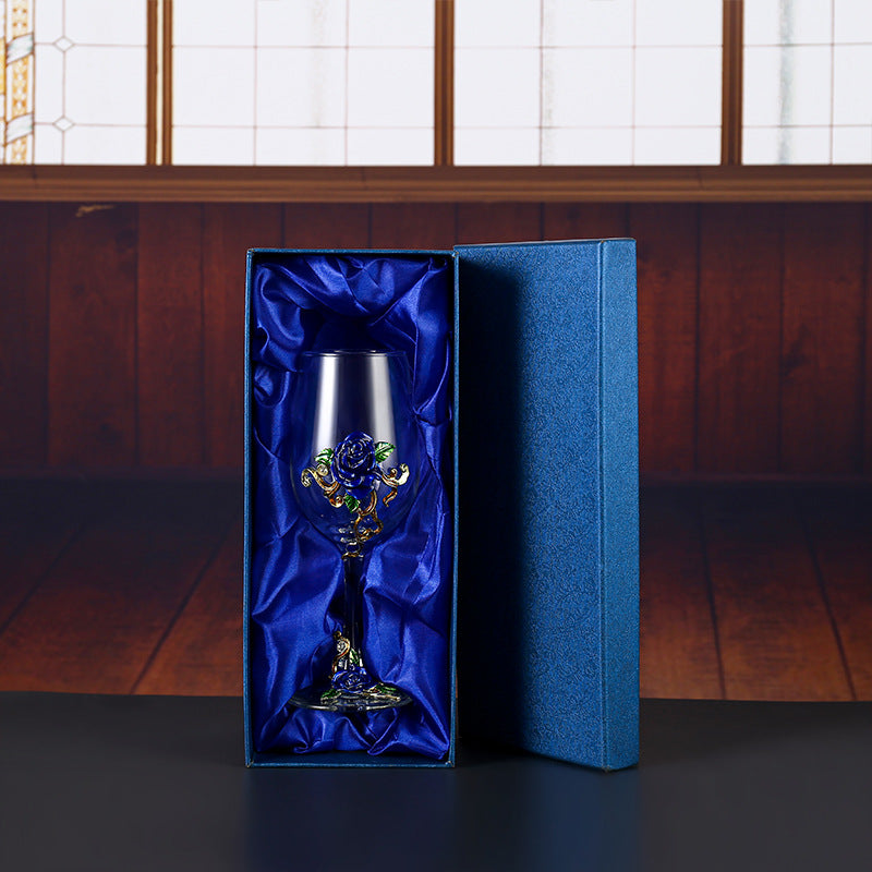 Handmade Enamel Crystal Wine Goblet with Vintage Floral Design and Matching Decanter from Mish Mash Market