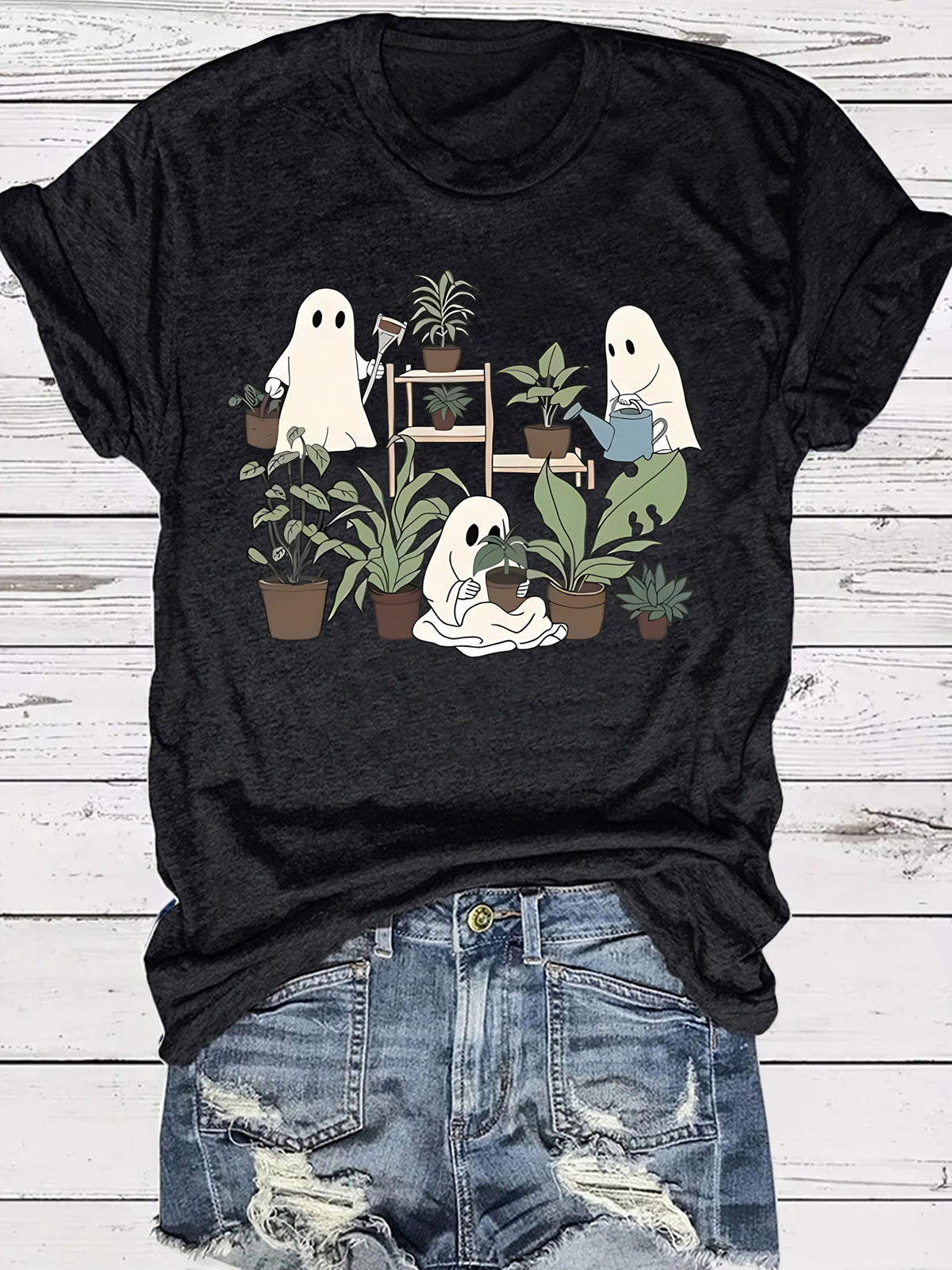 Halloween Cute Spooky Ghost Plant Lover Graphic T-Shirt from Mish Mash Market