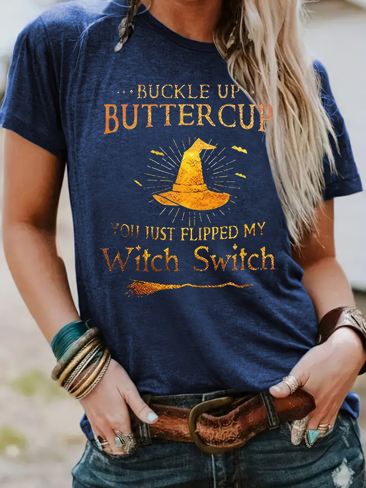 Buckle Up Buttercup You Just Flipped My Witch Switch Graphic T-Shirt from Mish Mash Market