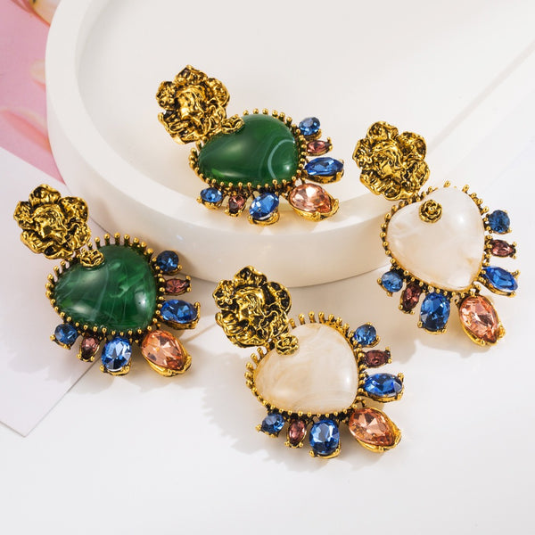 Distressed Flowers Heart Earrings