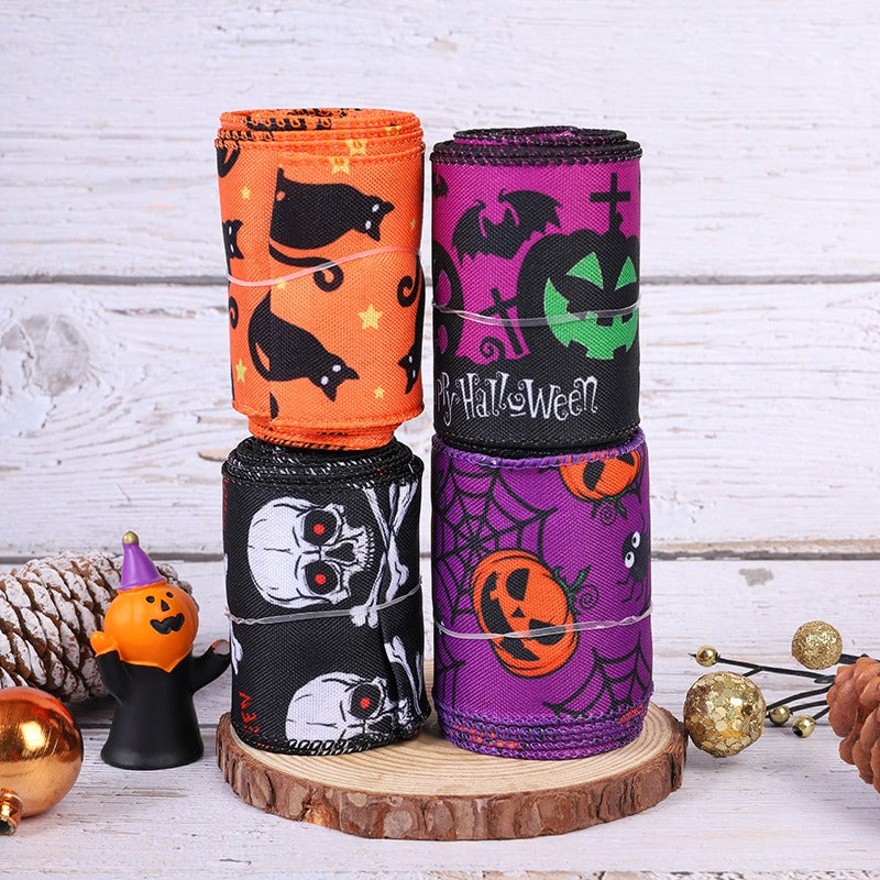 Halloween Decorative Printed Ribbon – 2.5 in x 5YD Spooky Pattern Craft Ribbon for DIY & Party Decor from Mish Mash Market