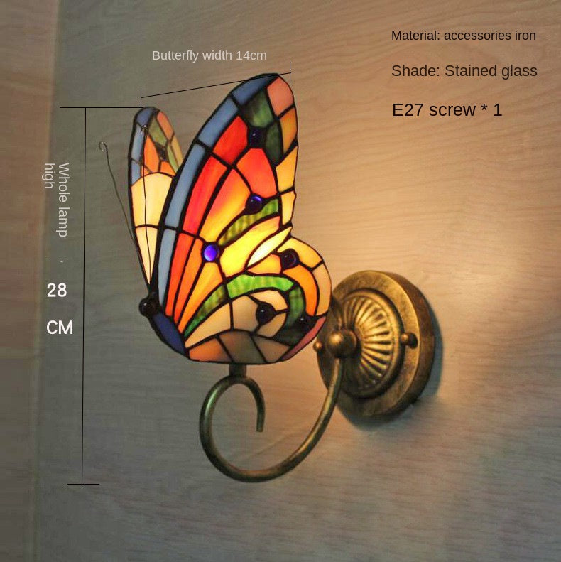 Tiffany Style Stained Glass Butterfly Wall Sconce – Colorful Vintage Accent Lighting