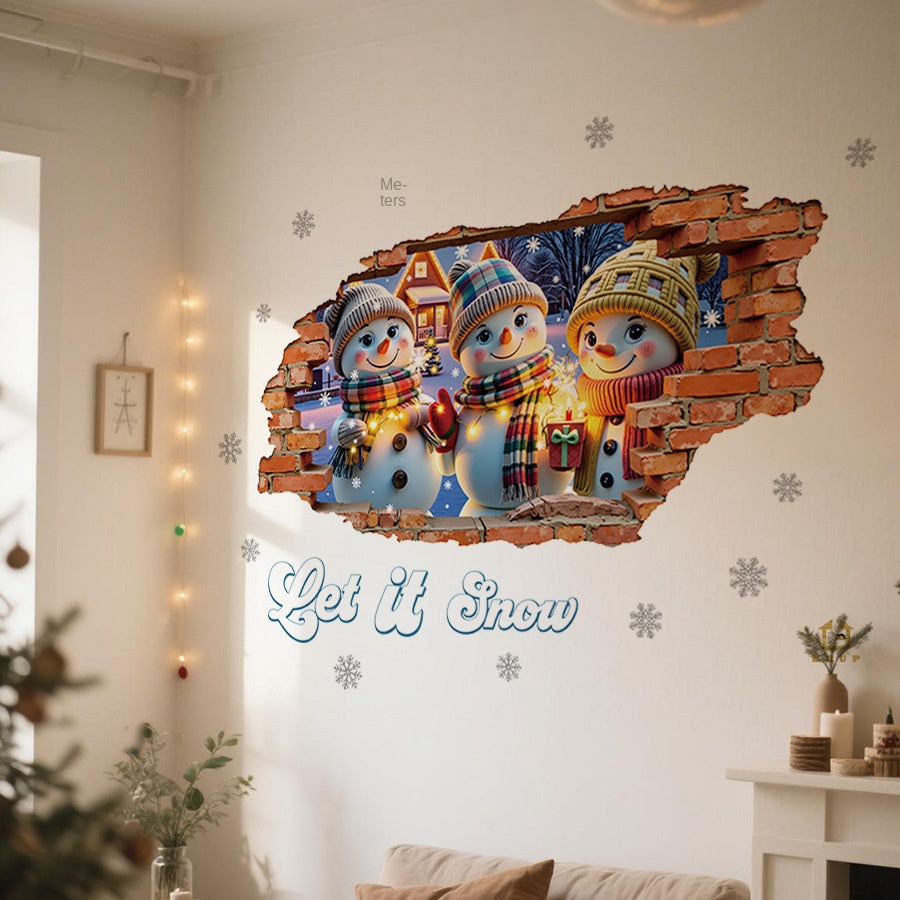 3D Wall-Breaking Snowman Christmas Wall Decal from Mish Mash Market