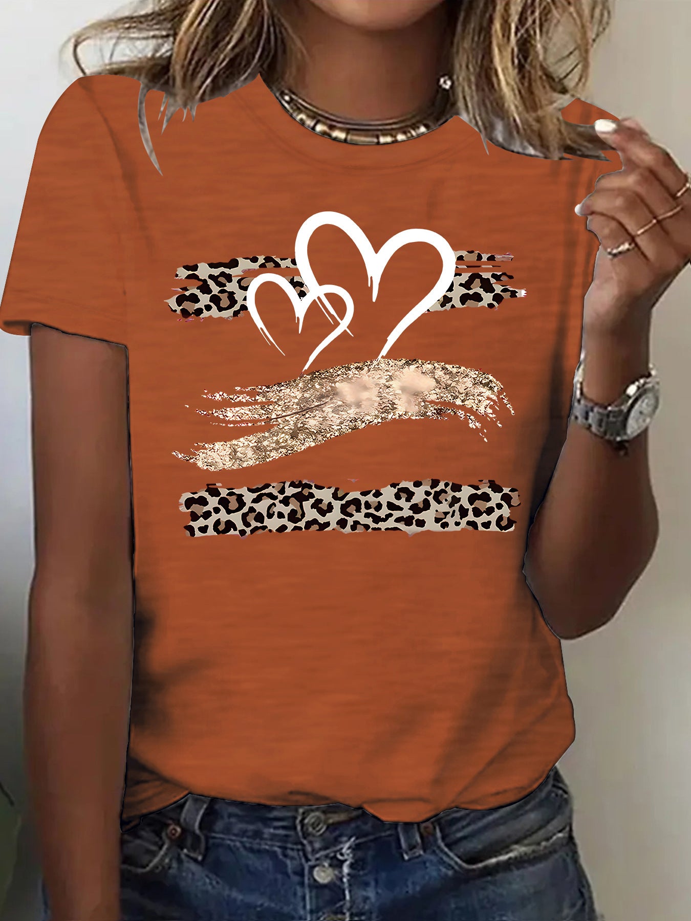 Leopard Heart Graphic Tee – Women's Casual Short Sleeve Love T-Shirt from Mish Mash Market