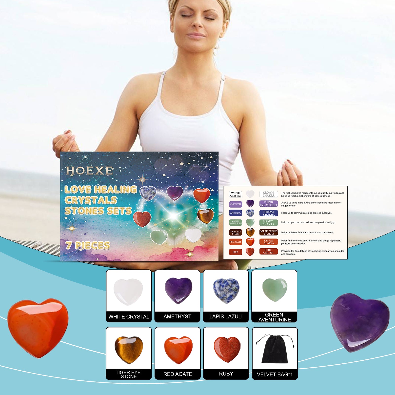 7-Piece Love Crystal Healing Stone Set - Natural Chakra Balance Kit from Mish Mash Market