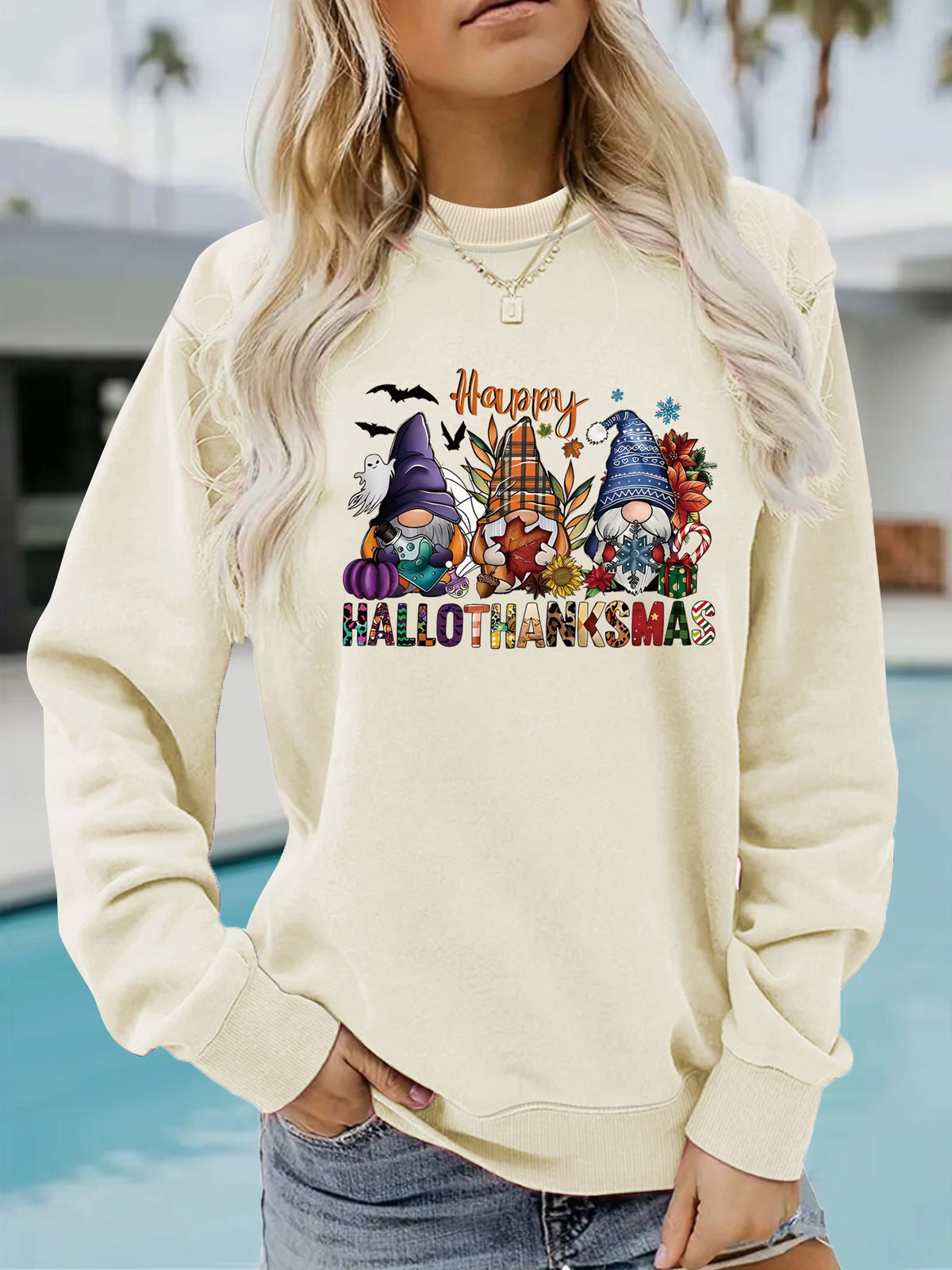 Happy Hallothanksmas Gnome Seasonal Graphic Sweatshirt from Mish Mash Market