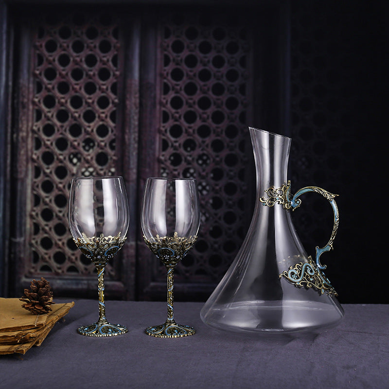 Luxury Enamel Crystal Wine Glass & Decanter Set – Lead-Free Hand-Painted Gift Set from Mish Mash Market