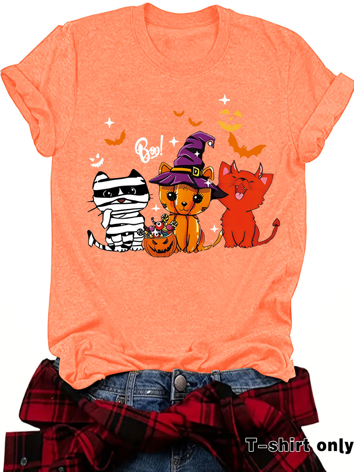 Three Halloween Cats Graphic Short Sleeve T-Shirt from Mish Mash Market