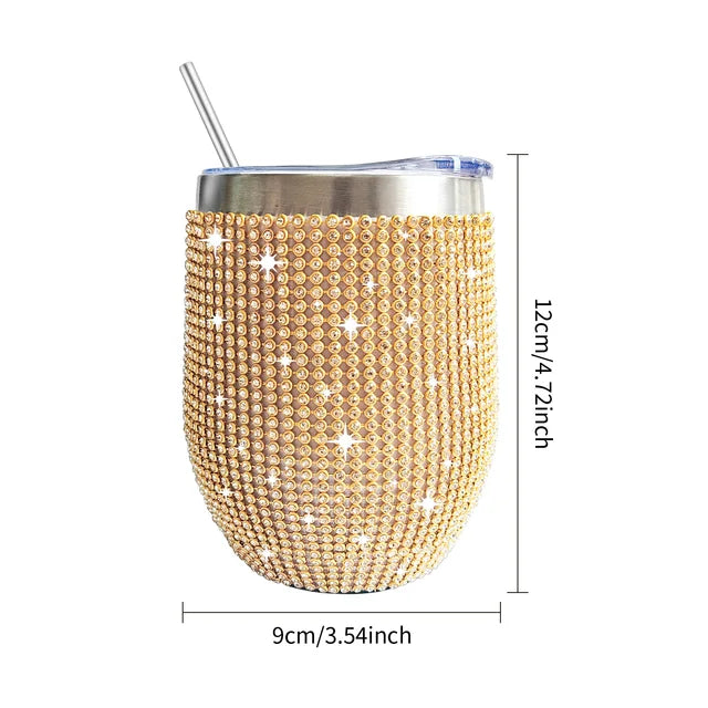 Luxury 12oz Diamond Rhinestone Wine Tumbler – Insulated Stainless Steel from Mish Mash Market
