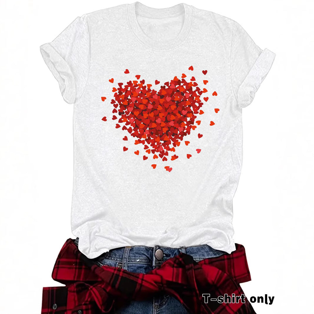 Women’s New Love Printed Short Sleeves – Casual Crew Neck Heart Graphic T-Shirt