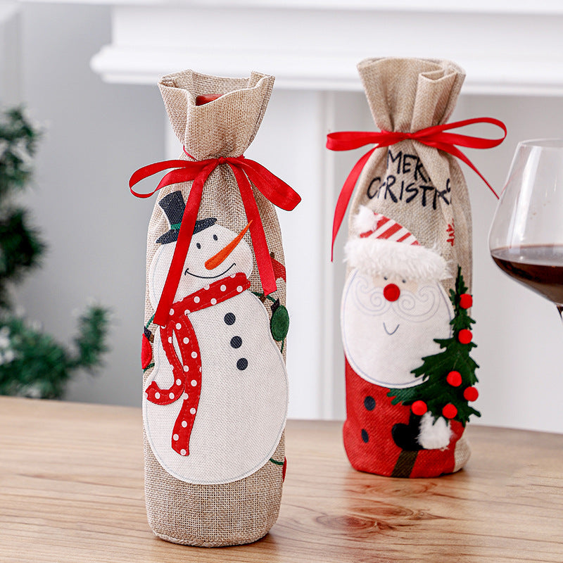 Linen Christmas Wine Bottle Covers