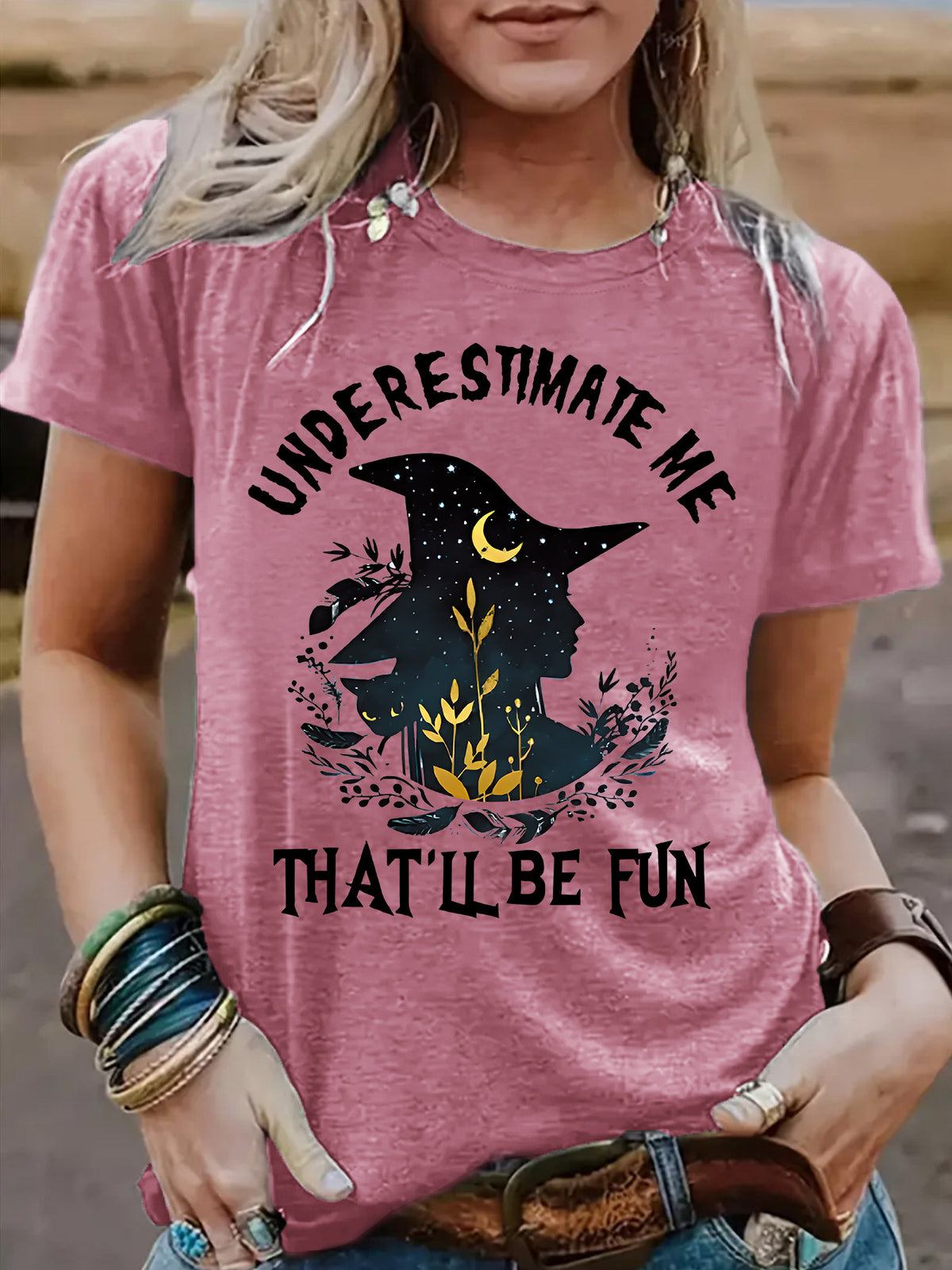 Women's Halloween Witch Graphic T-Shirt - Short Sleeve Crew Neck Top from Mish Mash Market