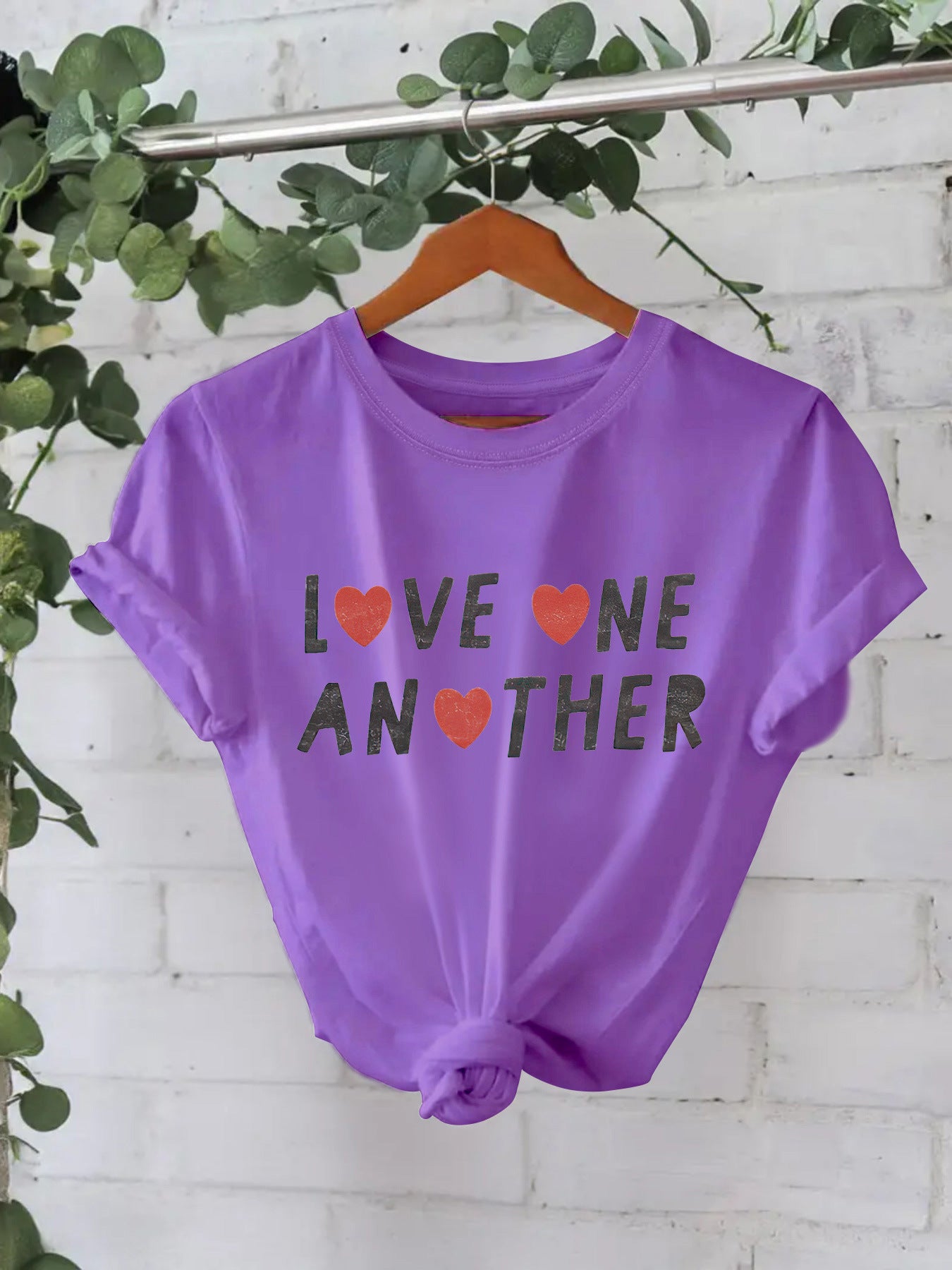 Women’s Love One Another Short Sleeve T-Shirt – Casual Crew Neck Graphic Pullover Top