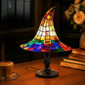 Stained Glass Witch Hat Table Lamp - USB Powered Halloween Resin Decor from Mish Mash Market