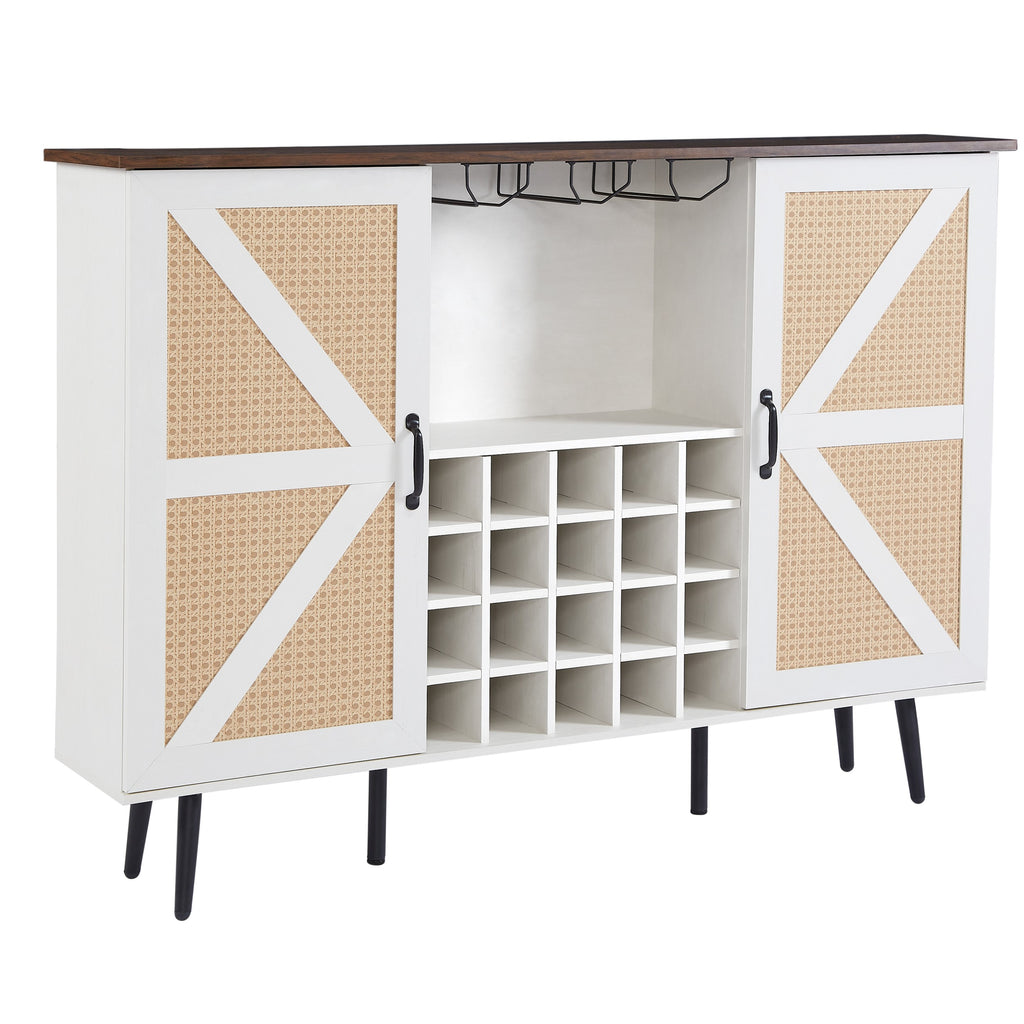 White Faux Rattan Barn Door Wine Cabinet from Mish Mash Market
