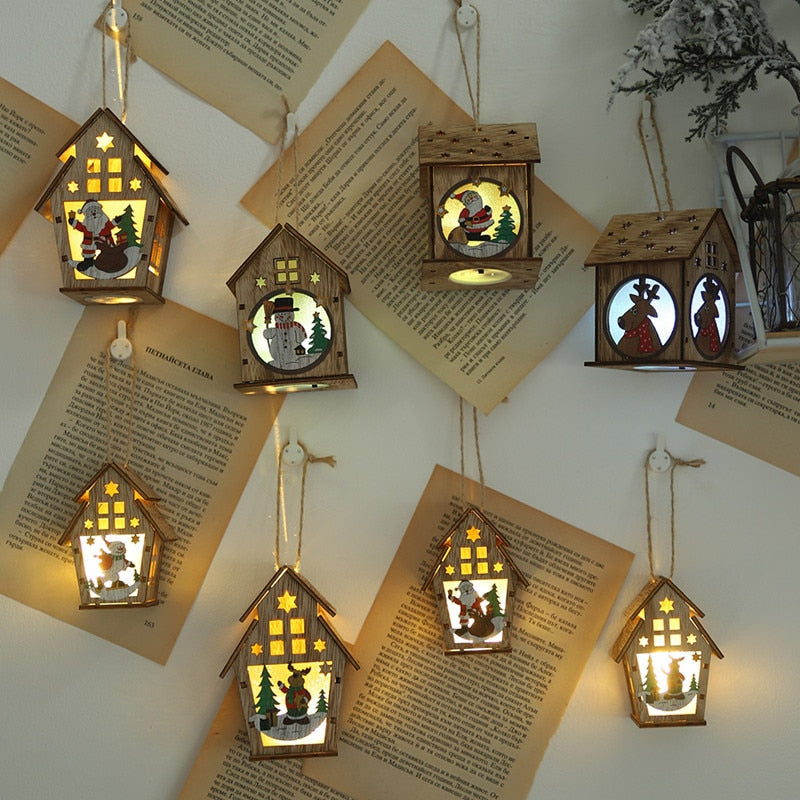 LED Lighted Wooden Christmas Village House Hanging Ornament
