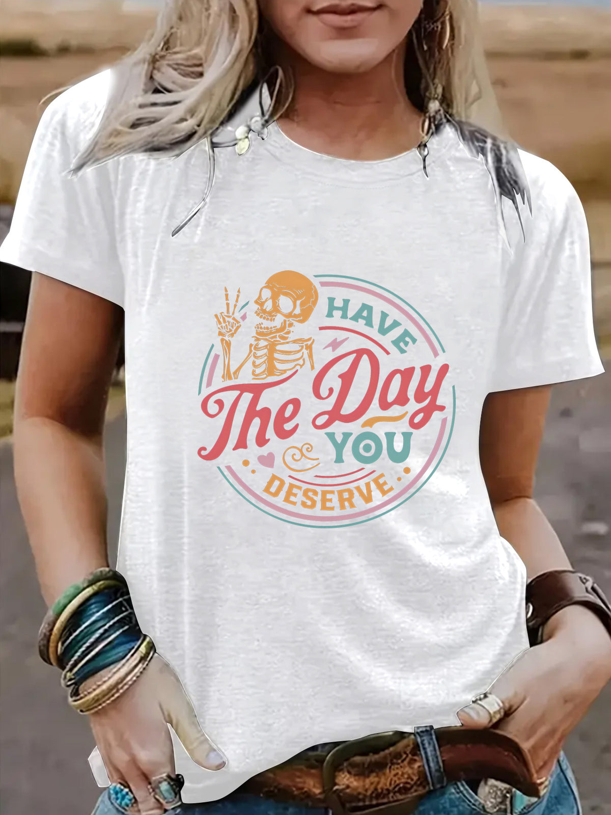 Halloween "Have The Day You Deserve" Graphic Short Sleeve Crew Neck T-Shirt